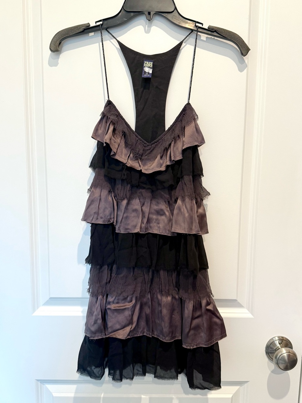 Free People Black, Mauve, & Charcoal Silk Tiered Ruffle Tunic Top/Dress